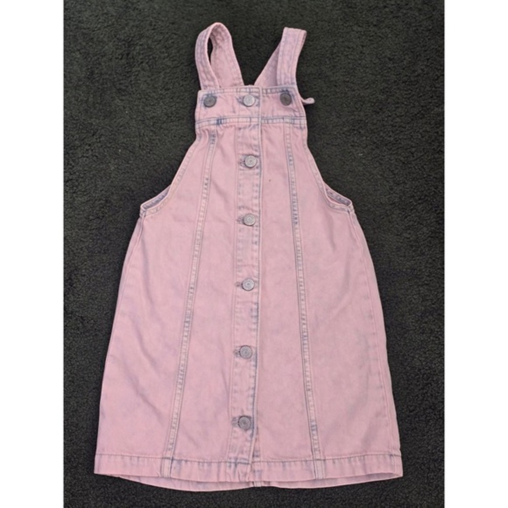 Gap Kids Pink Acid‎ Wash Denim Pinafore Dress Button Front Jumper Size S 6-7